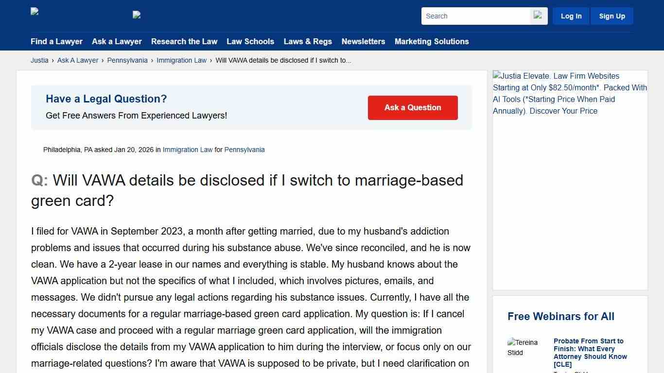 Will VAWA details be disclosed if I switch to marriage-based green card? - Pennsylvania Immigration Law Questions & Answers - Justia Ask A Lawyer